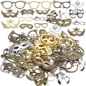 Mask Pendant Jewelry, 100g(About 25-50pcs) Women Face Masks Pendant Charms Alloy Antique Mask Eyeglasses Charms Accessory for Halloween Parties Ball Dance Cosplay Jewelry DIY