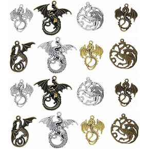 Flying Dragon Charm,Tarrasque Infernal Demon Fire Dragon Totem Charm Pendant Bead Connector for DIY Jewelry Making Findings(16pcs,Silver Bronze and Gold Tones)