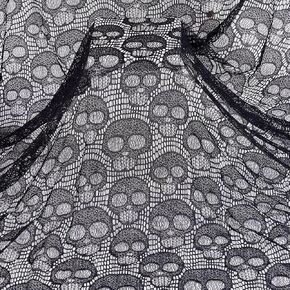 1 Yard Skull Lace Fabric, 150cm/59.06 Inch Width Black Gothic Halloween Nylon Sheer Lace Fabric Non-Stretch Mesh Fabric Clothing Accessories for Halloween Tablecloth Curtain