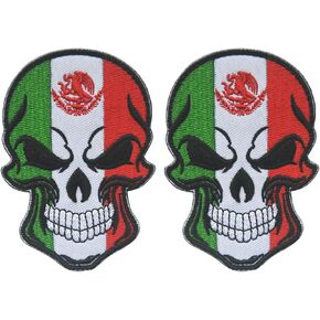 Funny Mexican Flag Skull Patch - 2 PCS Amusing Embroidered Mexico Applique Meme Morale Patch with Hook and Loop Fastener for Military Tactical Gear Backpacks Jeans Hats Jackets Clothing Bags Repair