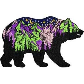 Wilderness Bear Patch – 3 inches, Cool Colorful Bear Mountain Patch – Embroidered Adventure Large Patches for Backpacks