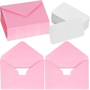 jiebor 100 Sets Small Valentines Day Blank Cards with Small Valentines Day Envelopes Pink Gift Card Wedding Invitation Envelopes for Valentines Day Mother's Day 4 x 2.9 Inch