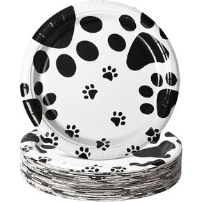 AFZMON Paw Print Party Plates Patrol Birthday Decorations Dessert Paper Plates, 50pcs 7inch Disposable Round Plate for Kids’ Pet Dog Cat Puppy Party Tableware supplies
