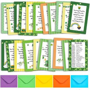 St Patricks Day Treasure Hunt Game ، Indoor Leprechaun Scavenger Hunt ، 16 دليلًا + 4 بطاقات دليل مخصصة فارغة ، أدلة على الكنز في St. Paddy -lmzhg01