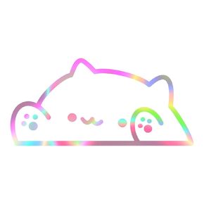 Bongo Cat Car Sticker - 2 pack, Holographic Bumper Car Window Transfer Sticker decals 6 inches, Premium Vinyl Sticker Water Proof Weather Proof, Cat Meme Rainbow Sticker (2pk) Silver Holo Bongo Cat)