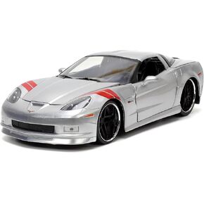 Jada Toys Bigtime Muscle 1:24 2006 Chevy Corvette Z06 Die-cast Car – Opening Doors, Hood, Trunk, Rubber Tires(Candy Silver)