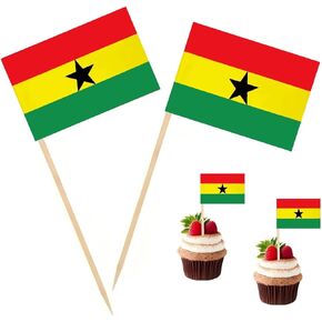100 PCS غانا العلم أعلام الأسنان الغانية ، كوكتيل يختار Mini Stick Cupcake Topcake Country Picks Decoration احتفال كوكتيل بارك كعكة الكعكة