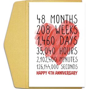 Qiliji Happy 4th Anniversary Card for Him Her, Fourth Wedding Anniversary Card for Husband Wife, Funny 4 Year Together Anniversary Greeting Card