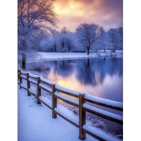 5D Diamond Painting A Snowy Scene by Lake Winter Full Drill by Number, SKRYUIE DIY Rhinestone Paint with Diamond Art Kits for Adults Set Arts Craft Decorations (12x16inch)