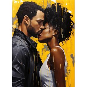 Generic Black African Woman and Man Kissing 5D Diamond Art Painting for Adults Full Drill Round Diamond Paint by Number Kits for Beginners Gems Cross Stitch for Wall Decor 13.8x13.8inch(1)