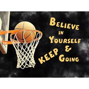 MaiYiYi Basketball Diamond Painting Dots Kit 5D Full Round Diamond Painting Kit Believe in Yourself Keep Going Diamond Painting by Numbers Basketball Hoop Wall Art Gift for Adult Kid (30X40 CM)