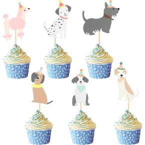 Dog Cupcake Toppers 24Pcs Puppy Cake Topper Pet Theme Birthday Party Decor Cute Dogs Cake Toppers for Baby Shower Party Supplies