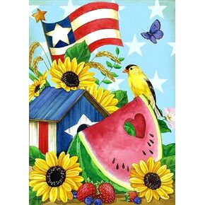 Focart Diamond Painting Kits for Adults Sunflower Flag Diamond Art DIY Drill Round Crystal Rhinestone Art Kits for Beginners Gift Home Wall Decor 12"x16"