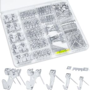 KURUI Picture Hangers, 385Pcs Picture Hanging Kit with Heavy Duty Picture Hanging Hooks, Sawtooth, Hardware Nails and Picture Hanging Tool, Wall Hangers for Frame, Painting, Art, Photo (Silver)