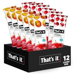 That's it. Fruit Bars 12 Variety Pack 100% Natural Real Fruit Bar, High Fiber Vegan, Gluten Free, Paleo, Non-GMO, No Sugar (6 Strawberry, 6 Blueberry)