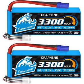 Yowoo 2 Packs 6S Lipo Battery 22.2V 150C 3300mAh Graphene Battery with EC5 Plug Connector for Airplane Helicopter RC Model Vehicles Car Trucks Truggy Boat