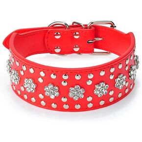Rhinestones Dog Collars Flower Pattern Rhinestone Studded Leather Sparkly Crystal Diamonds Dazzling Sparkling Elegant Fancy PU Leather Dog Collar for Medium & Large Dogs (L, Purple)