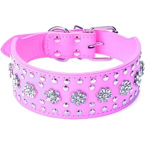 Rhinestones Dog Collars Flower Pattern Rhinestone Studded Leather Sparkly Crystal Diamonds Dazzling Sparkling Elegant Fancy PU Leather Dog Collar for Medium & Large Dogs (L, Purple) in Kuwait