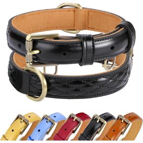 CHEDE Basic Classic Luxury Padded Genuine Leather Dog Collar，Heavy Duty Dog Collar，Soft and Strong Leather Collars with Metal Buckle，Wide Dog Collar for Large Medium Small Pets (Yellow, M)