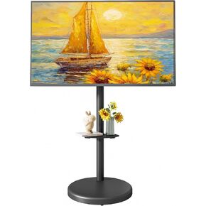 Height Adjustable Rolling TV Stand for 37-86 Inch TV up to 110 Pounds, Portrait to Landscape, Heavy Duty Mobile TV Cart with Shelf Max VESA 600x400mm (White)