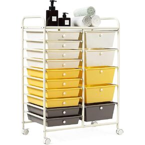 Giantex Plastic Boxes 15 Drawer Rolling Organizer Cart Utility Storage Tools Scrapbook Paper Multi-Use (Yellow)