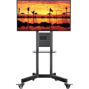 PERLESMITH Rolling TV Stand with Pegboard Storage for 32-85 Inch TVs Holds up to 132 Lbs, Height Adjustable Mobile TV Stand with Laptop Shelf, Portable tv Stand for 4K TVs Max VESA 600x400mm PSTVMC01