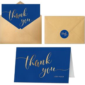 24 Pack Blue Thank You Cards With Envelopes and Stickers Leather Texture 4x6 Inch Blank Thank You Gift Note Cards Bulk for Wedding, Small Business, Baby Shower, Funeral, Graduation, Anniversaries