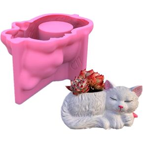 Cute Cat Concrete Flower Pot Molds Succulent Planter Vase Cactus Silicone Molds Candle Pen Holder Mold Epoxy Resin Cement Clay Mould