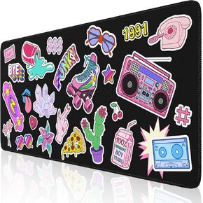 iCasso Desk Mat for Keyboard and Mouse, Large Mouse Pad for Desk, Desk Matt for Desktop, Desk Pad Mat, Anti-Slip Big Mousepad with Stitched Edges for Computer(Watercolor Stickers)