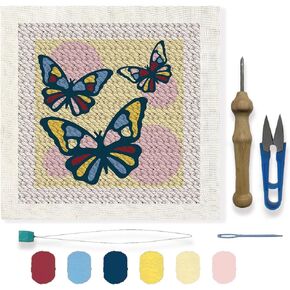 FREEBLOSS DIY Punch Needle Kit Butterfly Punch Needle Embroidery Wall Hanging Painting Punch Needle Kit for Beginners Poke Embroidery Dandelion Room Decor, Already Framed