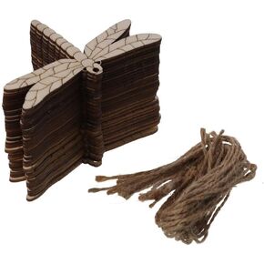 30Pcs Wooden Dragonfly Cutouts, Unfinished Wood Slices Natural Wooden Dragonfly Shape Ornaments with Rope for DIY Decorations