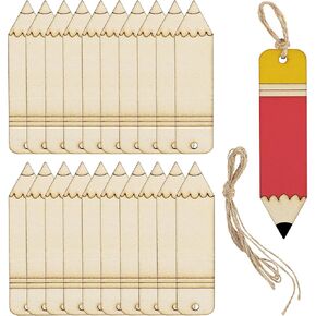 Framendino, 20 Pack Wooden Pencil Shaped Hanging Ornaments Unfinished Blank Cross with Hemp Rope for First Day Party Decorations Supplies