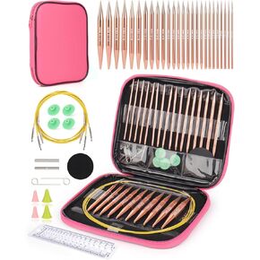 Coopay Interchangeable Knitting Needles w/Case, 13 Sizes Knitting Needles Set 3mm-10mm, Circular Knitting Needles for Beginners, Complete Aluminum Knitting Needle w/Cable for Knitting, Rose-Gold
