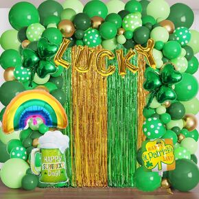 St. Patrick’s Day Balloon Garland Arch Kit 139 Pcs St Patricks Day Party Decorations Balloon Foil Fringe Curtains and Lucky Balloons for Baby Shower Birthday Party Supplies Irish Festival Party Decor