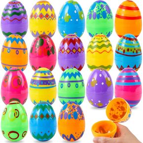 JOYIN 24PCS 3.15" Printed Easter Eggs, Empty Fillable Colorful Plastic Eggs Bulks for Easter Hunt, Basket Stuffers Filler, Classroom Prize Supplies