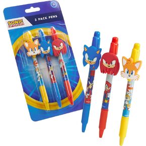 Sonic The Hedgehog Ballpoint Pens for Kids Set of 3 Character Topper Kids Pens Blue Ink School Supplies Gifts for Boys