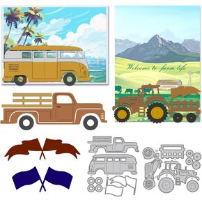 WADORN 2Pcs Car Theme Cutting Dies Cut, Metal Car Die Cuts Embossing Stencils Elegant Farm Truck Metallic Cutting Dies Metal Stencils Template for Card Making DIY Craft Album Paper Card Decor