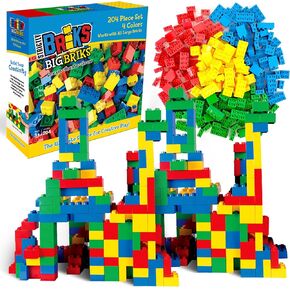 Strictly Briks Toy Large Building Blocks for Kids and Toddlers, Big Toy Building Set for Ages 3 and Up - Compatible with All Major Brands, Blue, Green, Red, and Yellow, 204 Pieces