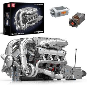 Mould King V8 Twin-Turbo Engine Model Kit That Runs, Mini Engines Building Blocks Set for Adults with Battery and Motor, Engineering Construction STEM Toy for Children Kids Boys Girls (2899 PCS)