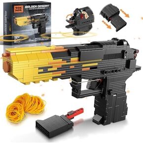 Model Gun Building Blocks Set, 1: 1 Golden Desert Eagle Pistol Building Bricks Toy, Shoot Rubber Building Guns Toys for Boys Adults, Model Gun for Military Fans and Collectible (700PCS)