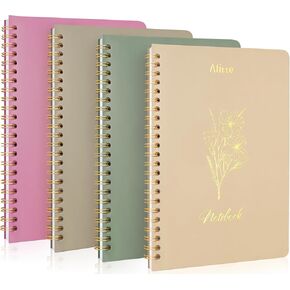 Spiral Notebook 4 Pack - Cute Notebook Journal for Women - 100 Pages, Sturdy Cardboard Cover, Large Inner Pocket - College Ruled 8x6 - Lined Journal Notebooks for Work, Office, School