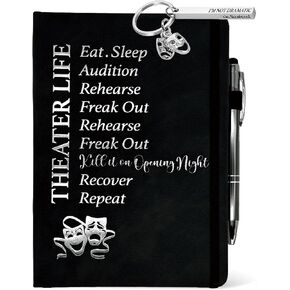 Theater Gifts, Theater Life Journal Black 200 Pages Notebook A5 Lined with Pen, Theater Keychain, Broadway Lovers Gift for Theater Director Actor Actress Performers Opening Night Birthday Christmas
