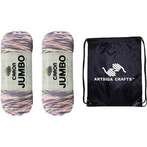 Caron Jumbo Print Evice 294009-9052 (2-skein-نفس صبغة) متوسطة الصوافد #4 خيوط أكريليك للكروشيه والحياكة مع حقيبة المشروع in Kuwait