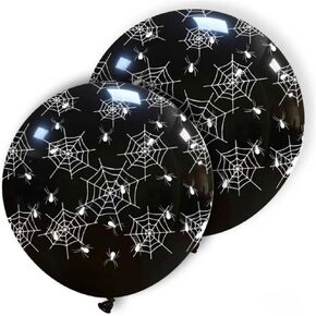 Badass Spider Web Jumbo Halloween Black Balloons | Spider Web Balloons for Halloween Party Decorations Supplies | Halloween Party Favors,Halloween Decoration Balloons,Black with White Ink - Set of 2