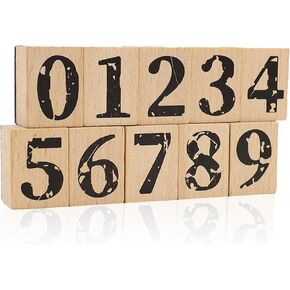 10-Piece Wooden Number Stamps Set, 1 inch Rubber Stamps, Retro Number Stamps 0-9 Seal Series for Crafting, DIY Projects, Card Making, Scrap-Booking (Number Stamps)
