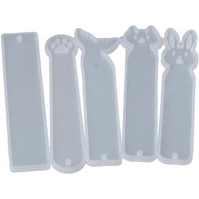 5 Pack Silicone Bookmark Molds,DIY Bookmark Resin Molds,Fishtail Cat Claw Cat Rabbit Rectangle Shape Mould for Crafts Making