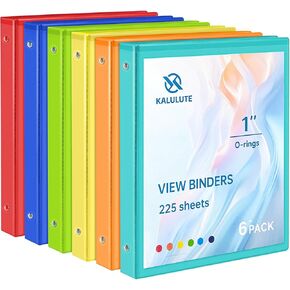 6 Pack 1inch 3 Binder Ring Ring ، مجلدات مستديرة متعددة الألوان مع غطاء عرض واضح وجيب ، عرض Binder Three O-Rings PVC Free for School أو Office Mounds ، Fit 8.5 × 11 بوصة ، 225 ورقة