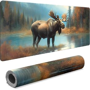 FCZ Large Gaming Mouse Pad 35.4''x15.7'' Moose Extended Non-Slip Soft Rubber Mousepad for Desktop Office Stitched Edges Waterproof Keyboard Mat for Desk Computer Laptop