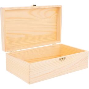 VOSAREA Unfinished Wood Storage Box DIY Crafts Storage Box Brush Storage Box Wood Pencil Box Wood Treasure Chest with Locking Clasp for Crafts, Art, Hobbies, Projects, Jewelry Box and Home Storage