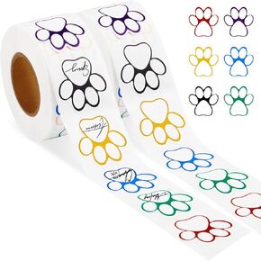 1000 PCS Writable Paw Print Sticker, Colorful Name Dog Stickers Paw Stickers Dog Paw Name Tags Labels Stickers Paw Footprint, Dog Paw Stickers for Writing Name Labels